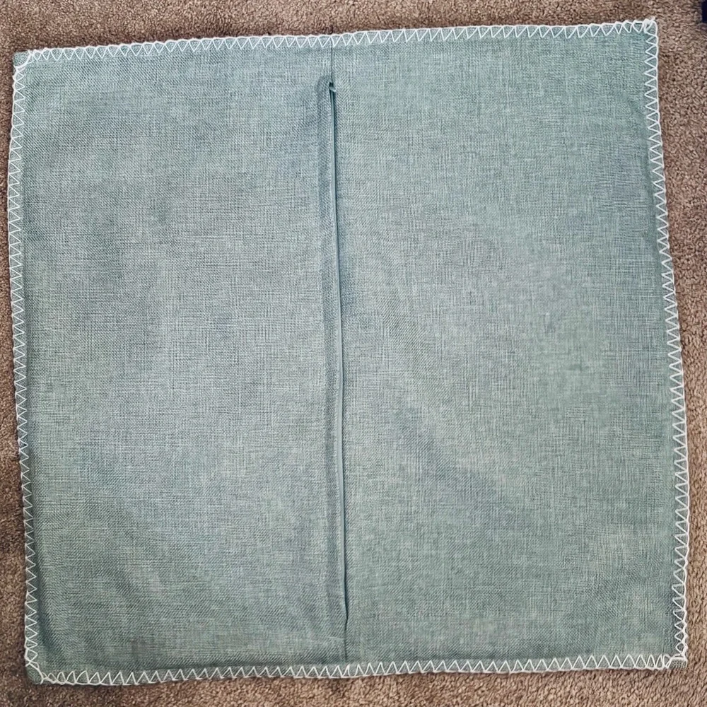 22 inch Pillow Cover textured linen look white stitching whipstitch